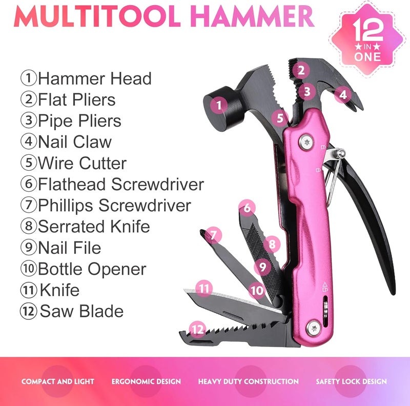 WILLUCK Stocking Stuffers for Women - Gifts for Women Mom Wife, Birthday Gifts for Woman - P'ink Gift for Mom, Sister - Christmas Mothers Day Womens Gift from Daughter Son, Multitool Hammer for Daily Life - Image 2